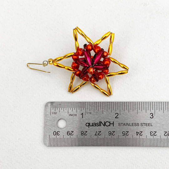 Gold, Orange and Blackberry Fancy Star Glass Bead Ornament ~ 2-1/4" ~ Czech Republic