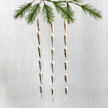 Set of 3 Silver Glass Icicle Ornaments ~ 5-1/2" long ~ Czech Republic