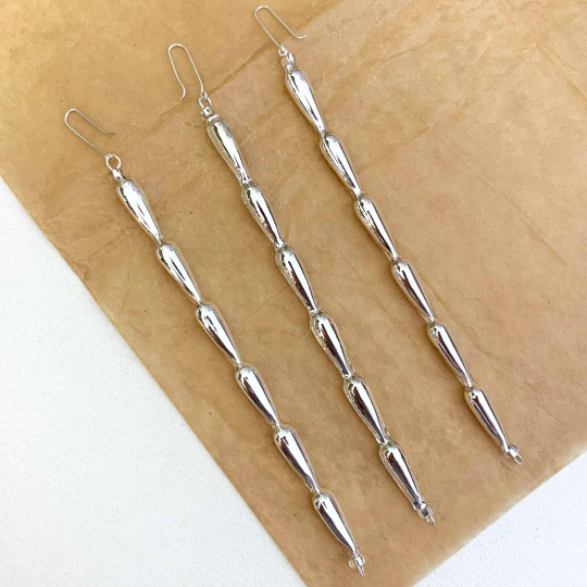 Set of 3 Silver Glass Icicle Ornaments ~ 5-1/2" long ~ Czech Republic