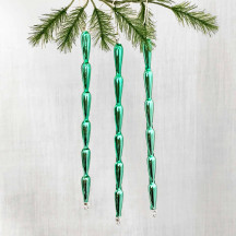Set of 3 Light Green Glass Icicle Ornaments ~ 5-1/2" long ~ Czech Republic