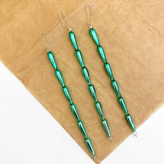 Set of 3 Light Green Glass Icicle Ornaments ~ 5-1/2" long ~ Czech Republic