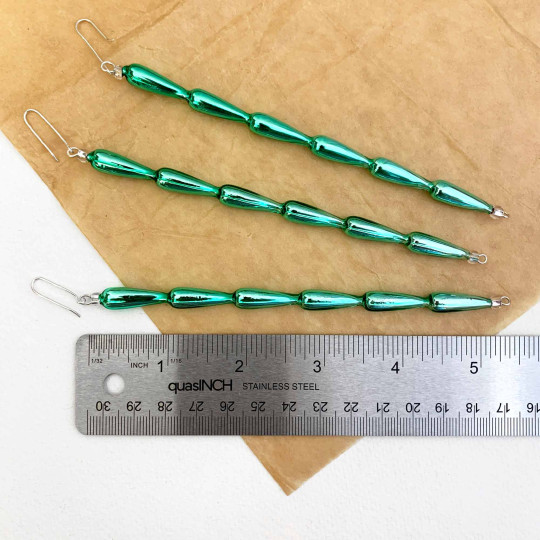 Set of 3 Light Green Glass Icicle Ornaments ~ 5-1/2" long ~ Czech Republic