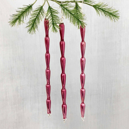 Set of 3 Opal Purple Glass Icicle Ornaments ~ 5-1/2" long ~ Czech Republic