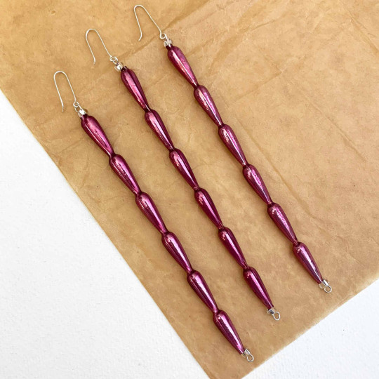 Set of 3 Opal Purple Glass Icicle Ornaments ~ 5-1/2" long ~ Czech Republic
