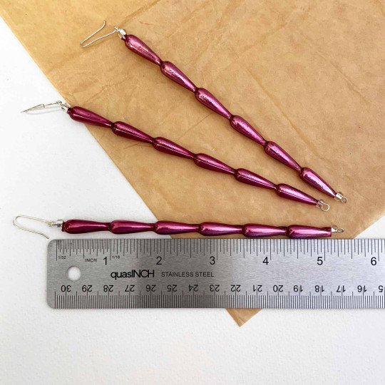 Set of 3 Opal Purple Glass Icicle Ornaments ~ 5-1/2" long ~ Czech Republic