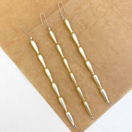 Set of 3 Matte Pale Yellow Glass Icicle Ornaments ~ 5-1/2" long ~ Czech Republic