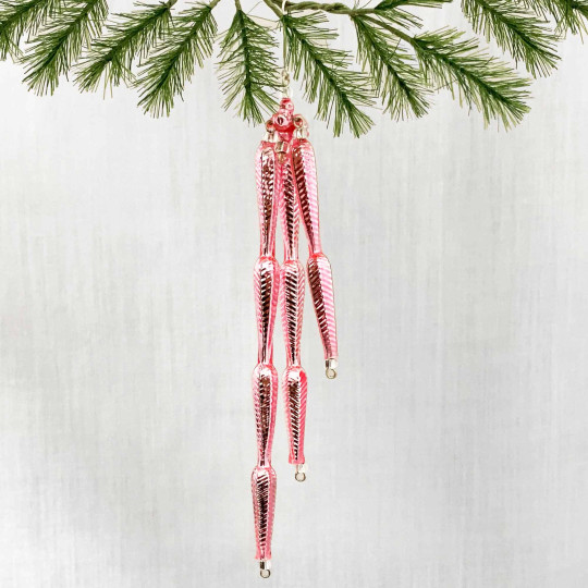 Fancy Light Pink Glass Icicle Ornament ~ 6" long ~ Czech Republic