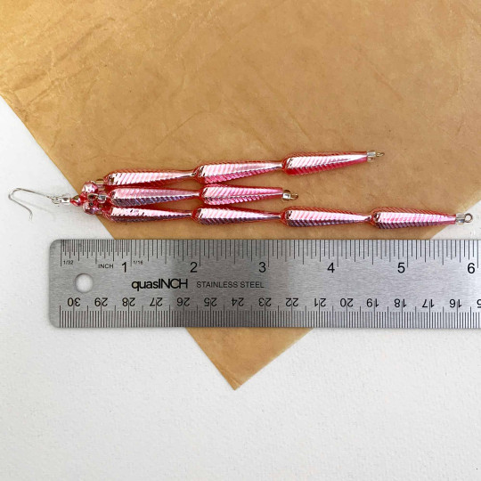 Fancy Light Pink Glass Icicle Ornament ~ 6" long ~ Czech Republic