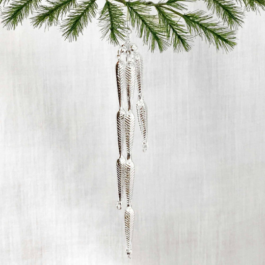 Fancy Silver Glass Icicle Ornament ~ 6" long ~ Czech Republic