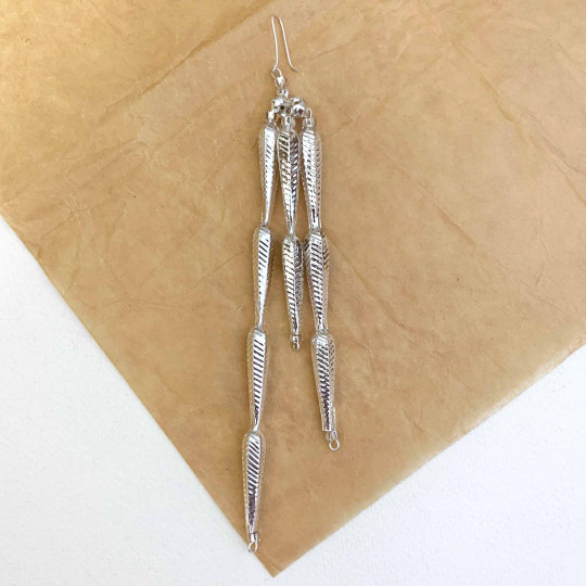 Fancy Silver Glass Icicle Ornament ~ 6" long ~ Czech Republic