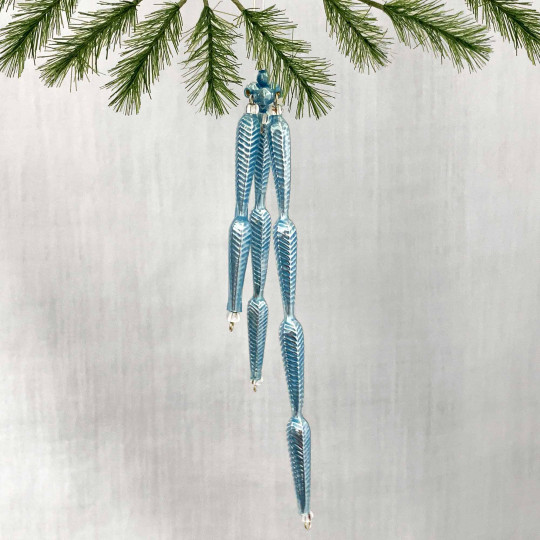 Fancy Pearl Light Blue Glass Icicle Ornament ~ 6" long ~ Czech Republic