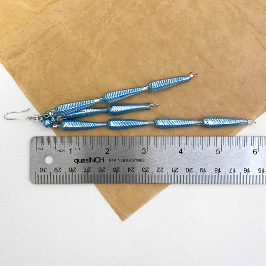 Fancy Pearl Light Blue Glass Icicle Ornament ~ 6" long ~ Czech Republic