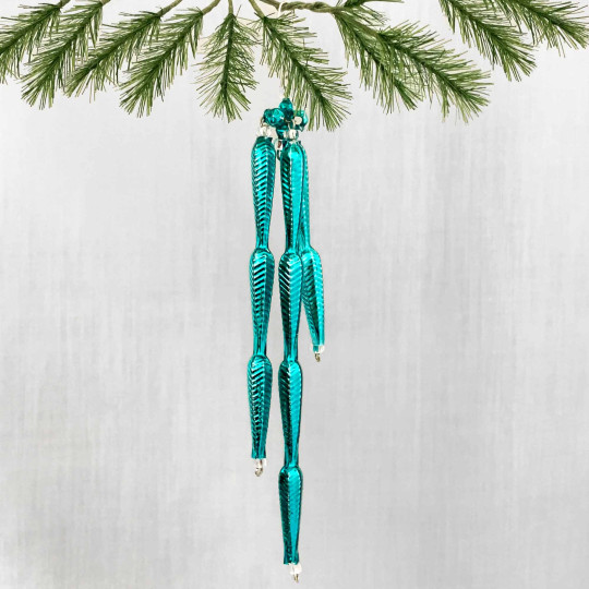 Fancy Aqua Glass Icicle Ornament ~ 6" long ~ Czech Republic
