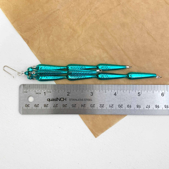 Fancy Aqua Glass Icicle Ornament ~ 6" long ~ Czech Republic