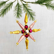 Gold, PInk and Blackberry Glass Bead Pointed Star Ornament ~ 3-1/4" ~ Czech Republic