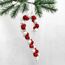 Candy Cane Glass Bead Ornament ~ 3-3/4" ~ Czech Republic