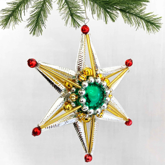 Extra Fancy Glass Bead Star Ornament ~ 4-1/2" ~ Czech Republic