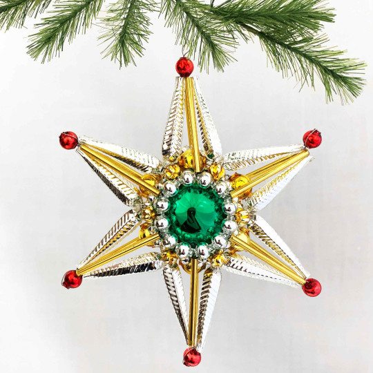 Extra Fancy Glass Bead Star Ornament ~ 4-1/2" ~ Czech Republic