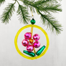 Pink Flower in Ring Glass Bead Ornament ~ 2" ~ Czech Republic