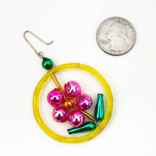 Pink Flower in Ring Glass Bead Ornament ~ 2" ~ Czech Republic