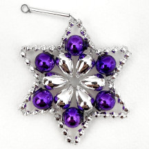 Silver and Purple Glass Bead Flower Star Ornament ~ 2-1/2" ~ Czech Republic