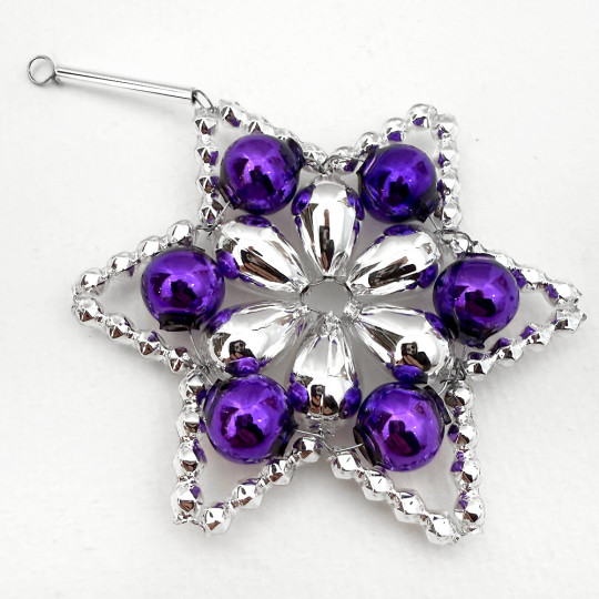 Silver and Purple Glass Bead Flower Star Ornament ~ 2-1/2" ~ Czech Republic