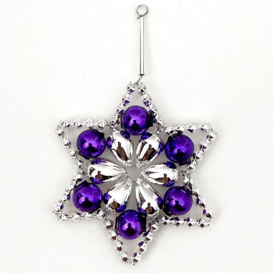 Silver and Purple Glass Bead Flower Star Ornament ~ 2-1/2" ~ Czech Republic