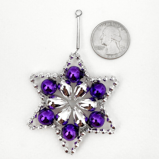 Silver and Purple Glass Bead Flower Star Ornament ~ 2-1/2" ~ Czech Republic