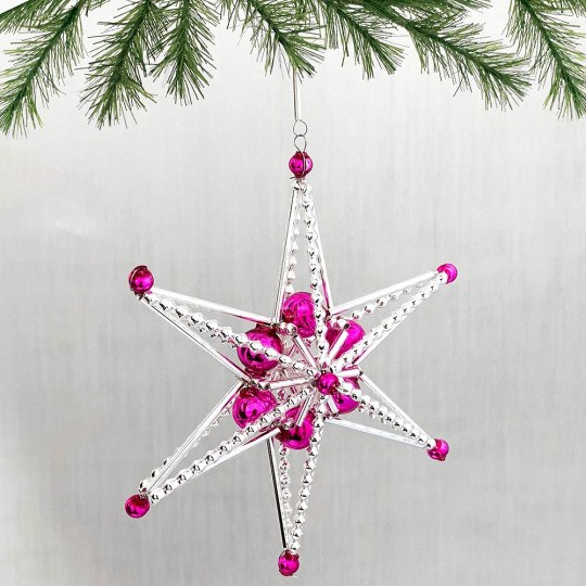 Fancy Glass Bead Star Ornament ~ 4-1/2" ~ Czech Republic