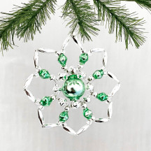 Silver and Light Green Glass Bead Star Flower Ornament ~ 2-1/2" ~ Czech Republic