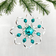 Silver and Aqua Glass Bead Star Flower Ornament ~ 2-1/2" ~ Czech Republic