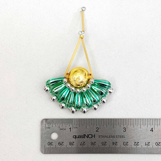 Light Green and Gold Glass Bead Fancy Fan Ornament ~ 4" ~ Czech Republic