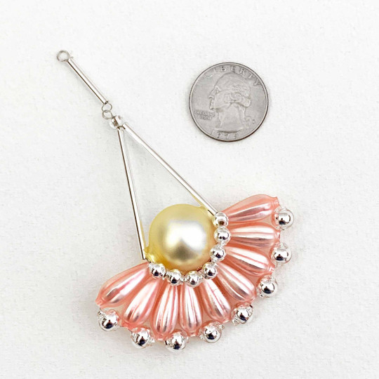 Matte Pink and Yellow Glass Bead Fancy Fan Ornament ~ 4" ~ Czech Republic