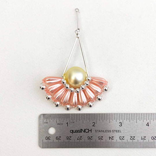 Matte Pink and Yellow Glass Bead Fancy Fan Ornament ~ 4" ~ Czech Republic