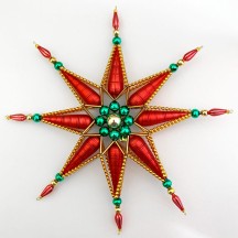 Fancy Red, Gold and Green Brilliant Star Christmas Tree Topper ~ 10" across ~ Czech Republic