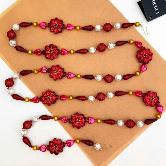 Fancy Poinsettia Glass Bead Christmas Garland ~ 180 cm ~ Czech Republic