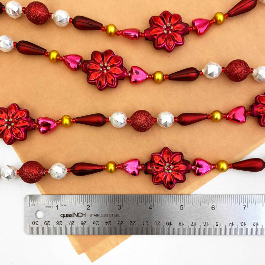 Fancy Poinsettia Glass Bead Christmas Garland ~ 180 cm ~ Czech Republic