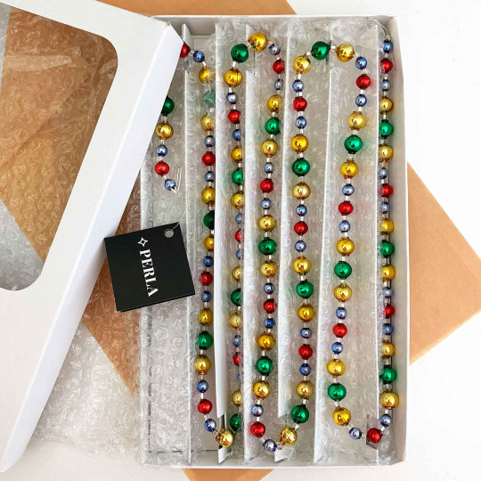 Multi Color Round Beads Glass Christmas Garland ~ 180 cm ~ Czech Republic