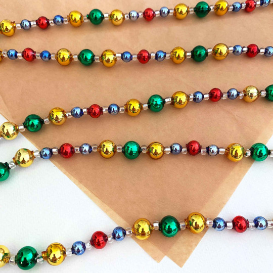 Multi Color Round Beads Glass Christmas Garland ~ 180 cm ~ Czech Republic