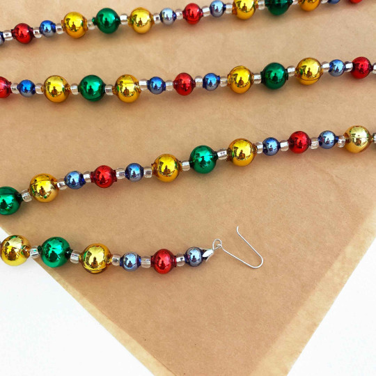 Multi Color Round Beads Glass Christmas Garland ~ 180 cm ~ Czech Republic