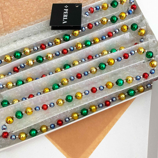 Multi Color Round Beads Glass Christmas Garland ~ 180 cm ~ Czech Republic