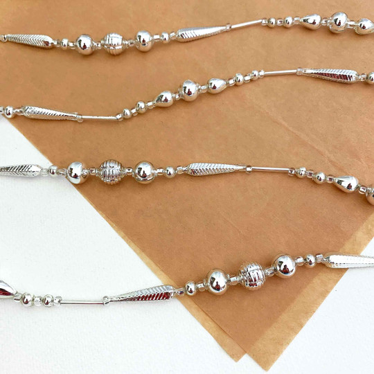 Fancy Silver Glass Bead Christmas Garland ~ 180 cm ~ Czech Republic