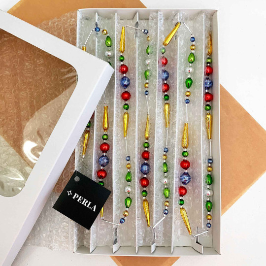 Fancy Multi Color Glass Bead Christmas Garland ~ 180 cm ~ Czech Republic