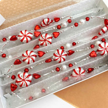 Red and Silver Peppermint Candy Glass Bead Christmas Garland ~ 180 cm ~ Czech Republic