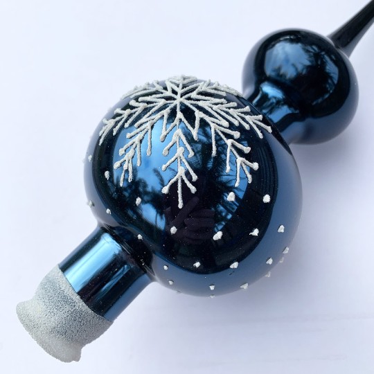 Midnight Blue Snowflake Blown Glass Christmas Tree Topper ~ 11-3/4" tall