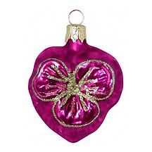 Petite Blown Glass Pink Pansy Ornament ~ Czech Republic ~ 2" tall