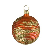 Matte Copper Blown Glass Striped Ball Ornament ~ Germany ~ 2" tall
