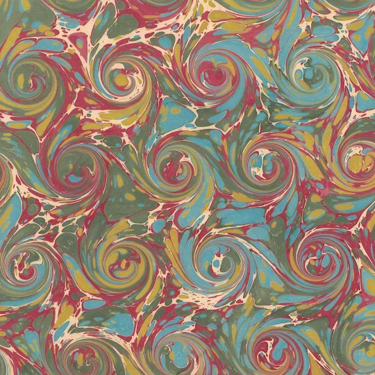 Hand Marbled Paper French Curl Pattern in Red, Green, Blue ~ Berretti ...