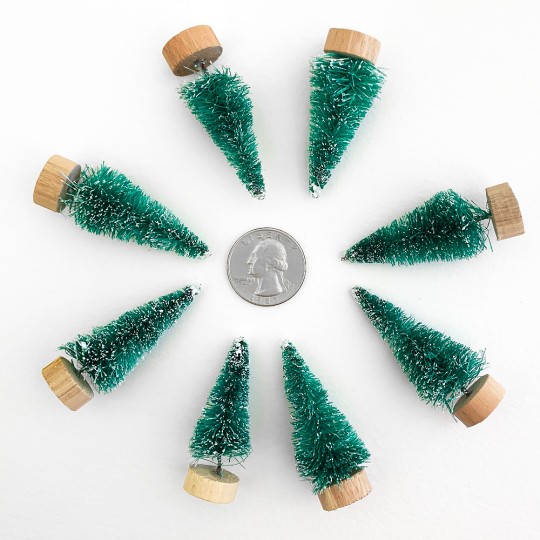 Bottle Brush Christmas Trees ~ Set of 8 Miniature Trees~ 2" tall ~ Aqua Green
