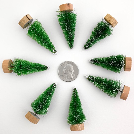 Bottle Brush Christmas Trees ~ Set of 8 Miniature Trees~ 2" tall ~ Medium Green